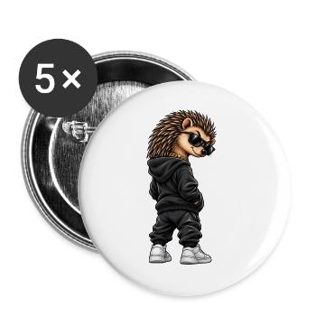Igel im Streetstyle – Frecher Gangster-Look - Buttons groß 56 mm (5er Pack) - Weiß - Vorne