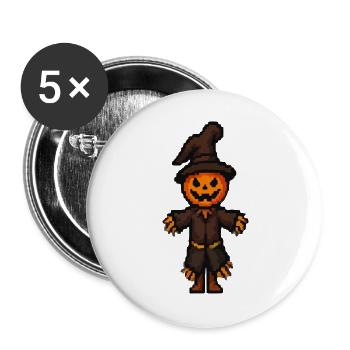 Pixel Halloween Kürbismann - Buttons groß 56 mm (5er Pack) - Weiß - Vorne