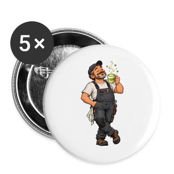 Hausmeister mit Matcha Latte – Lustiges Motiv - Buttons groß 56 mm (5er Pack) - Weiß - Vorne