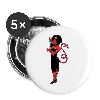 Teuflische Eleganz in rotem Kleid - Buttons groß 56 mm (5er Pack) - Weiß - Vorne