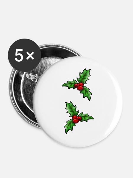 Weihnachts-Stechpalmen-Cartoon: Festliches Weihnachtsdeko-Geschenk! - Buttons groß 56 mm (5er Pack) - Weiß