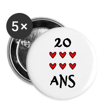 20. 20 ANS. 20e ANNIVERSAIRE. ANNIVERSAIRE 20 ANS. - Lot de 5 grands badges (56 mm) - blanc - Devant
