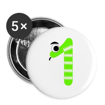 Zahl 1 Schlange Kinder - Buttons groß 56 mm (5er Pack) - Weiß - Vorne