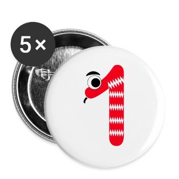 Zahl 1 Schlange rot Kinder - Buttons groß 56 mm (5er Pack) - Weiß - Vorne