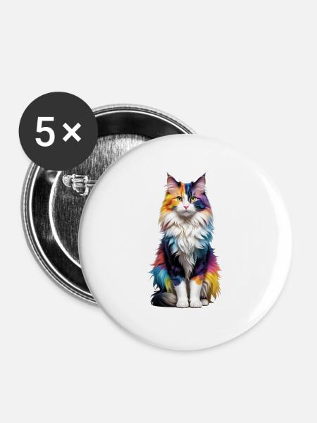Norwegische Waldkatze - Buttons groß 56 mm (5er Pack) - Weiß