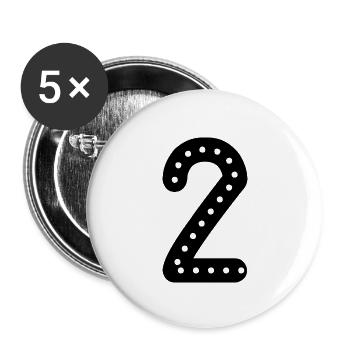 2 JAHRE. 2. JAHRESTAG. GEBURTSTAG 2 JAHRE. Zwei - Buttons groß 56 mm (5er Pack) - Weiß - Vorne
