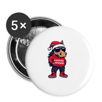 Pferd Weihnachten X-Mas - Buttons groß 56 mm (5er Pack) - Weiß - Vorne