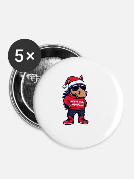 Pferd Weihnachten X-Mas - Buttons groß 56 mm (5er Pack) - Weiß