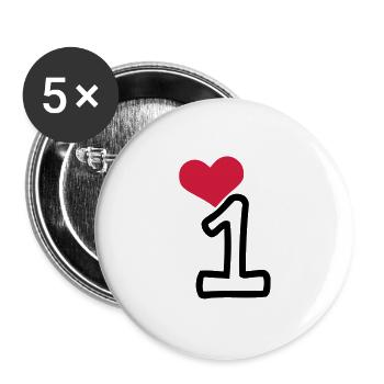 Anzahl 1 & rotes Herz - Buttons groß 56 mm (5er Pack) - Weiß - Vorne