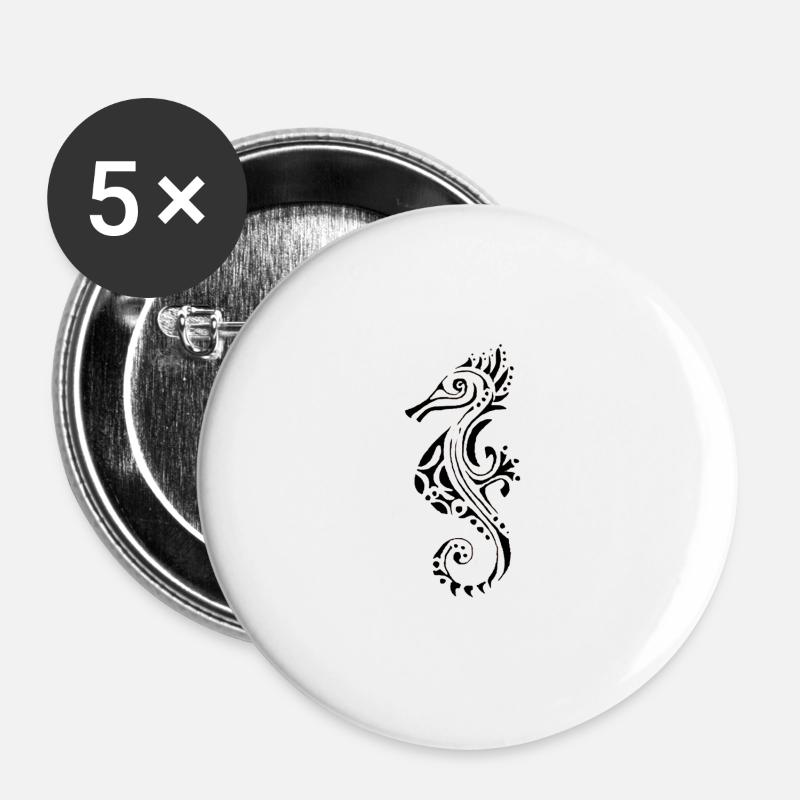 hyppocampe - Lot de 5 grands badges (56 mm) - blanc