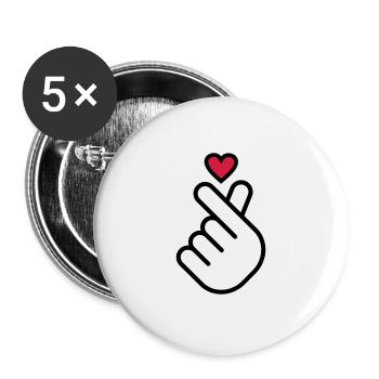 Coeur de doigt Miniheart - transparent - coeur rouge - Lot de 5 grands badges (56 mm) - blanc - Devant