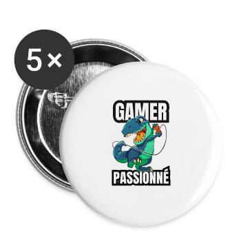 gamer passionné - Lot de 5 grands badges (56 mm) - blanc - Devant