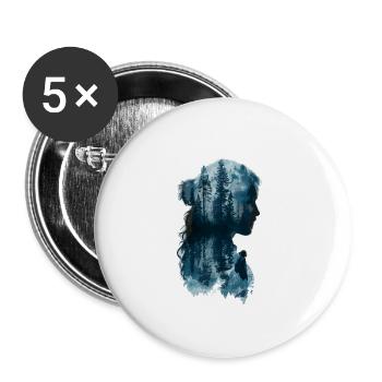 Natur Silhouette Wald Frau - Buttons groß 56 mm (5er Pack) - Weiß - Vorne