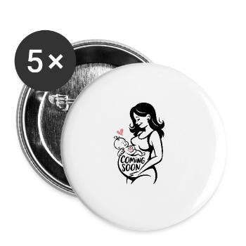 Coming Soon Baby Schwanger Schwangerschaft - Buttons groß 56 mm (5er Pack) - Weiß - Vorne