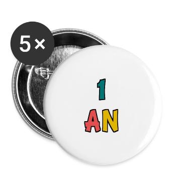 1 AN. 1er ANNIVERSAIRE. ANNIVERSAIRE 1 AN. BEBE - Lot de 5 grands badges (56 mm) - blanc - Devant