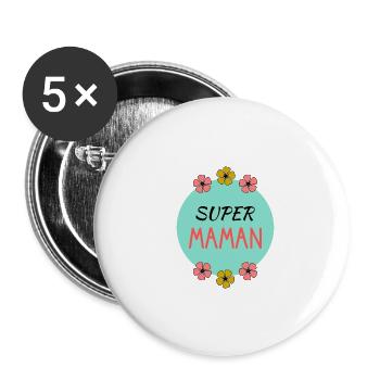 BONNE FÊTE. FÊTE DES MÈRES. FÊTE DES PÈRES. FÊTE - Lot de 5 grands badges (56 mm) - blanc - Devant