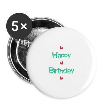 HAPPY BIRTHDAY. HAPPY BIRTHDAY. ANNIVERSARY. - Buttons large 2.2''/56 mm (5-pack) - white - Front