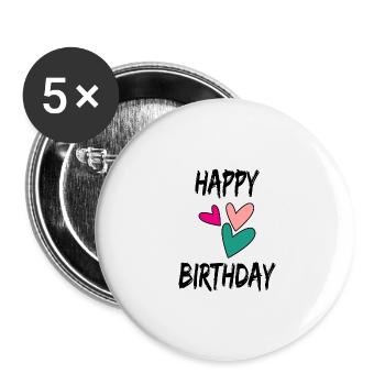 HAPPY BIRTHDAY. HAPPY BIRTHDAY. BIRTHDAY. - Buttons large 2.2''/56 mm (5-pack) - white - Front