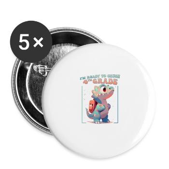 Rawr T Rex Dinosaur Kids - Ich bin bereit, den 4. Platz zu vernichten - Buttons groß 56 mm (5er Pack) - Weiß - Vorne