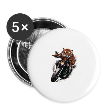 Tigre Moto Motard Bête - Lot de 5 grands badges (56 mm) - blanc - Devant