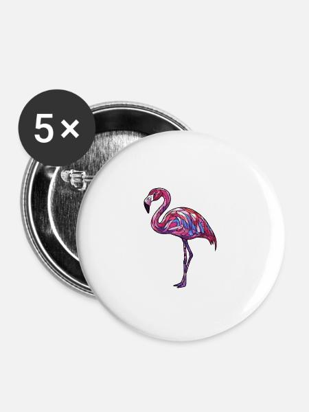 Flamingo Bunt - Buttons groß 56 mm (5er Pack) - Weiß