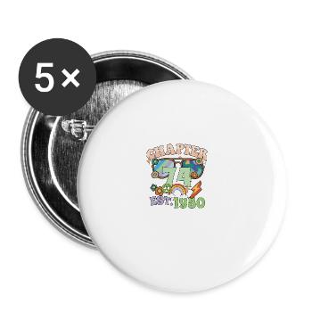 Turning 74 74th Birthday Retro Theme Peace Sign - Buttons groß 56 mm (5er Pack) - Weiß - Vorne