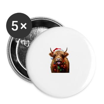 Schottische Hochlandkuh mit Weihnachtslichter-Charme - Buttons groß 56 mm (5er Pack) - Weiß - Vorne