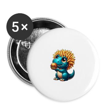 T-Rex Dinosaurier Fast Food Burger Pommes - Buttons groß 56 mm (5er Pack) - Weiß - Vorne