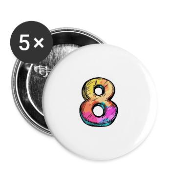 8 Zahl Comic - Buttons groß 56 mm (5er Pack) - Weiß - Vorne