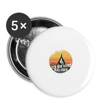 ich bin dann mal oben Berg Sonne - Buttons groß 56 mm (5er Pack) - Weiß - Vorne
