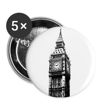 BIG BEN WAHRZEICHEN ENGLAND LONDON STENCIL - Buttons groß 56 mm (5er Pack) - Weiß - Vorne