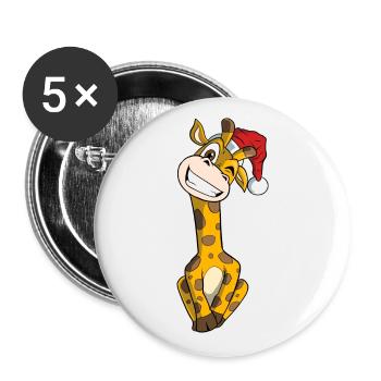 Weihnachtliche Giraffe mit Weihnachtsmütze - Buttons groß 56 mm (5er Pack) - Weiß - Vorne