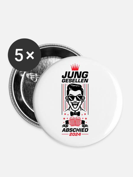 Junggesellen Abschied 2024 - Buttons groß 56 mm (5er Pack) - Weiß