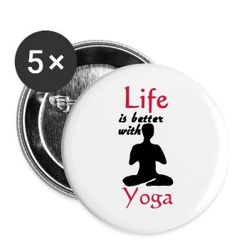 Yoga Life Life Saying Sports Fitness Cadeau - Lot de 5 grands badges (56 mm) - blanc - Devant