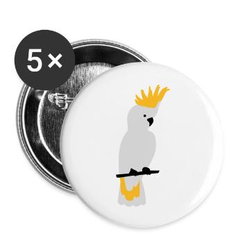 Kakadu Papagei - Buttons groß 56 mm (5er Pack) - Weiß - Vorne