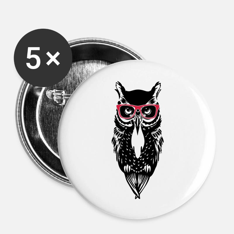 owl owl_glasses_2 - Buttons large 2.2''/56 mm (5-pack) - white