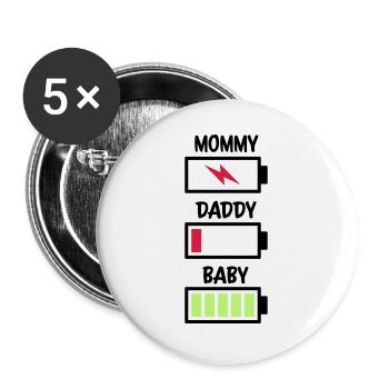 Batterie maman papa bébé - Lot de 5 grands badges (56 mm) - blanc - Devant