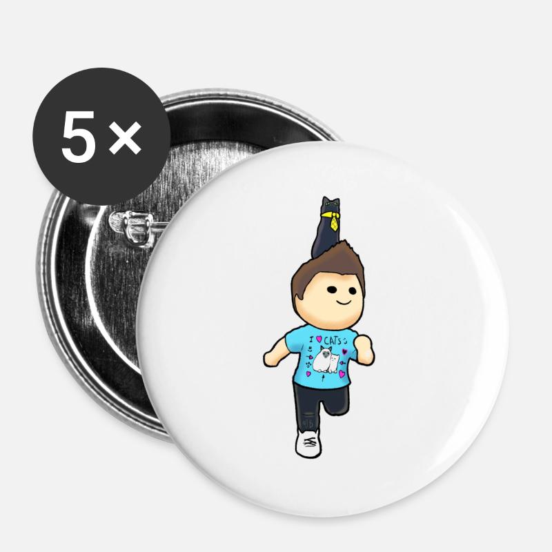 Cute Denis and Cat cartoon - Buttons large 2.2''/56 mm (5-pack) - white