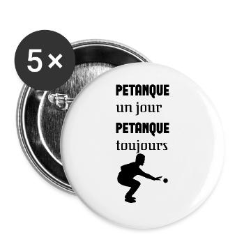 Petanque one day always petanque - Buttons large 2.2''/56 mm (5-pack) - white - Front