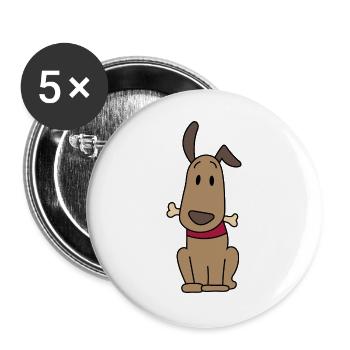 Chien avec os - Lot de 5 grands badges (56 mm) - blanc - Devant