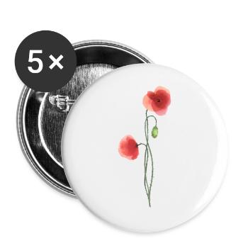 Blume: roter Mohn - Buttons groß 56 mm (5er Pack) - Weiß - Vorne