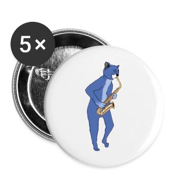 JAZZ CAT PLAYING SAXOPHONE - SAX CAT - Buttons large 2.2''/56 mm (5-pack) - white - Front