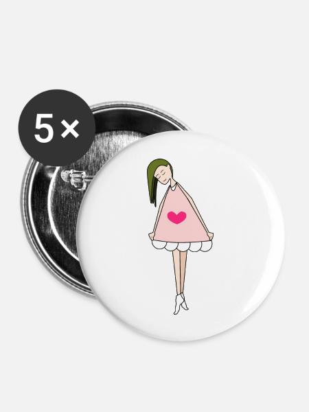 Fuchsie Puppe - Buttons groß 56 mm (5er Pack) - Weiß