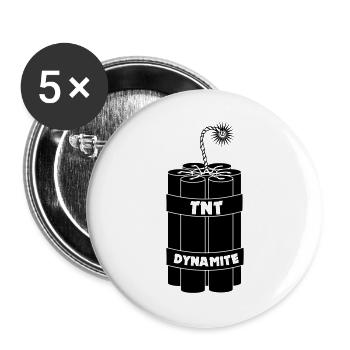 Sieben brennende Dynamitstangen - Buttons groß 56 mm (5er Pack) - Weiß - Vorne