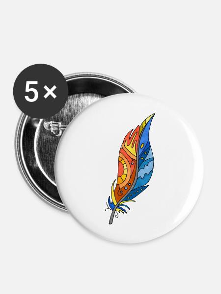 Feder - Buttons groß 56 mm (5er Pack) - Weiß