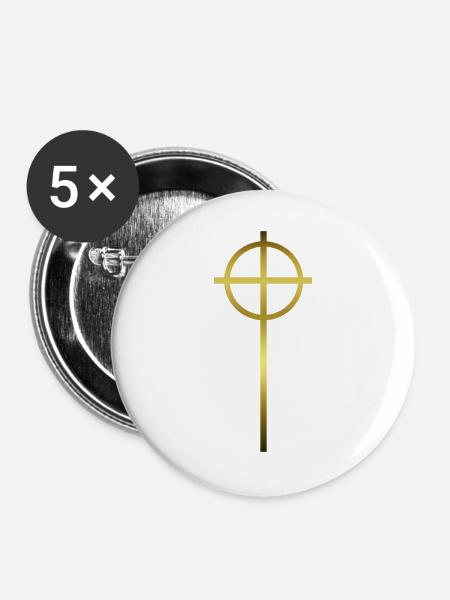 Celtic Cross Gold - Buttons groß 56 mm (5er Pack) - Weiß