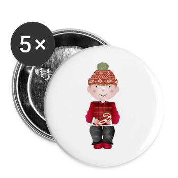 kleiner Junge mit Pudelmütze und Zuckerstange - Buttons groß 56 mm (5er Pack) - Weiß - Vorne