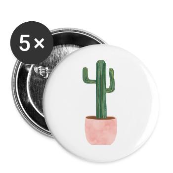 Kaktus im Blumentopf - gross - Buttons groß 56 mm (5er Pack) - Weiß - Vorne