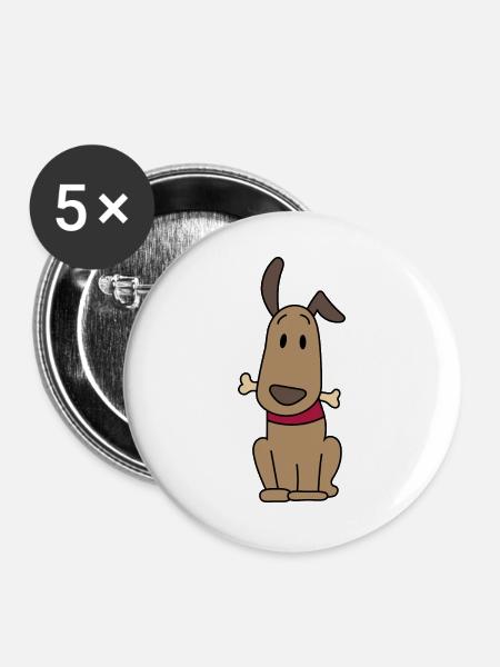 Hund - Buttons groß 56 mm (5er Pack) - Weiß