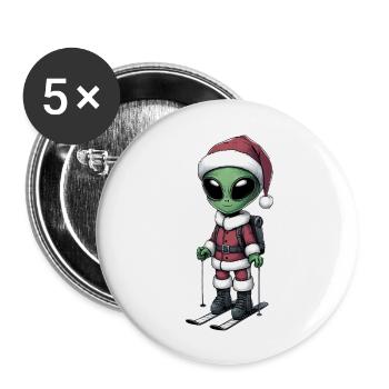 Alien Skifahrer Santa Claus Winterspaß - Buttons groß 56 mm (5er Pack) - Weiß - Vorne